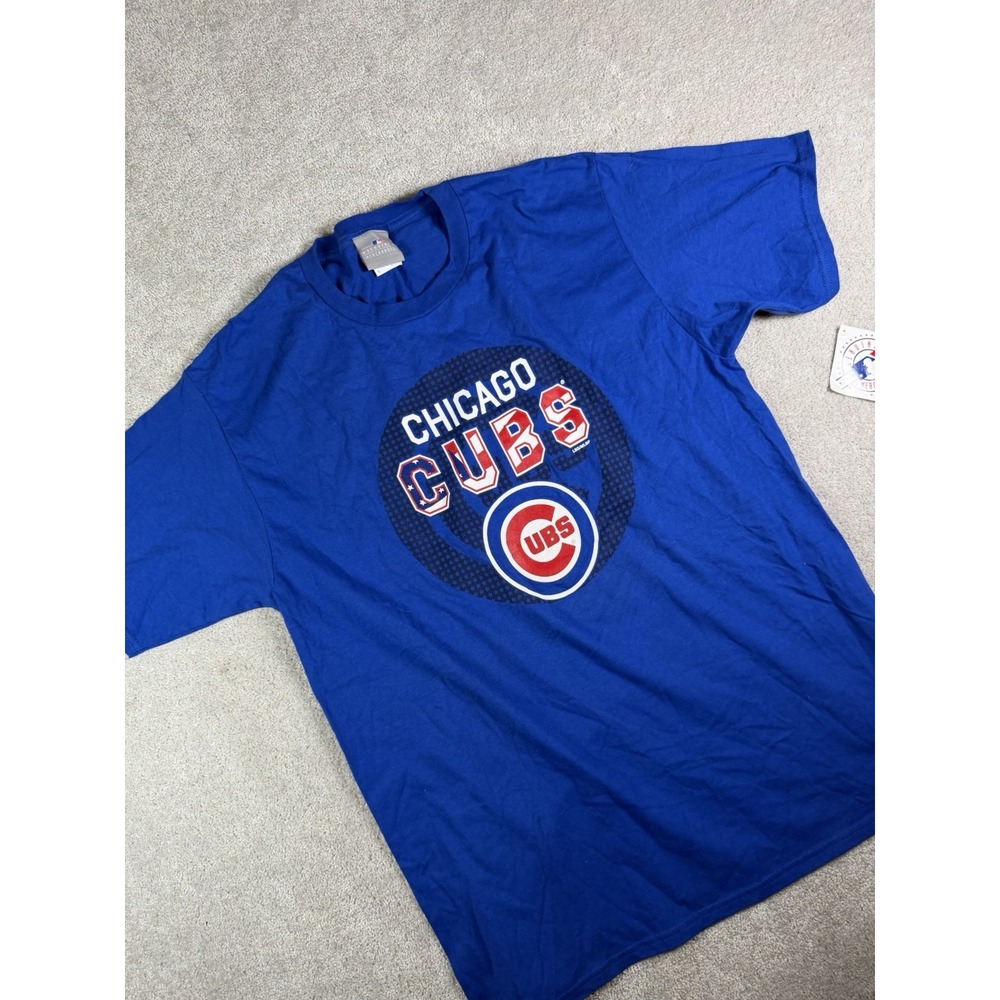 GM Chicago Cubs T Shirt 100% Cotton Relaxed Fit Blue Patriotic Mens Size L New